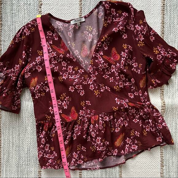 Madewell Tie-Sleeve Wrap Top in Butterfly Sanctuary Women’s Size 2 - Picture 5 of 9
